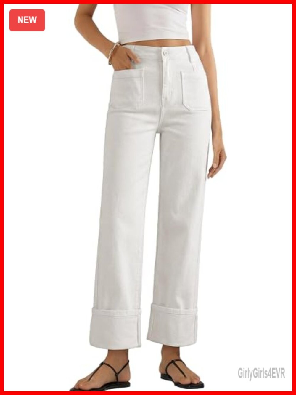 High Waisted Wide Leg Jeans with Stretch Denim